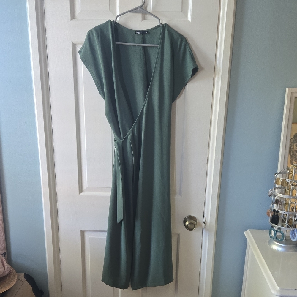 Zara Sage Green Midi Wrap Dress Size S